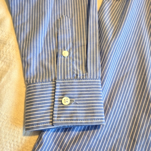 Nautica boys size 14 long sleeve button up shirt, blue with white stripe, EUC - Picture 2 of 5